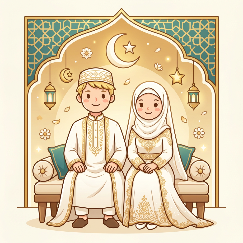 A Muslim couple at their nikah ceremony